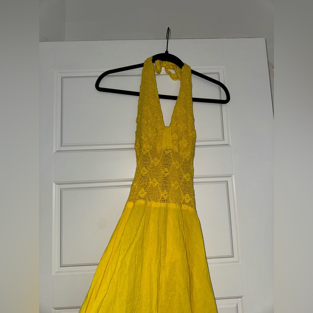 Yellow Asymmetrical Halter Dress